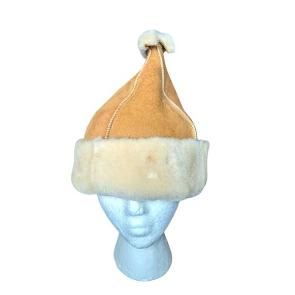 Vintage Leather Suede Shearling Wool Sherpa Lamb Hat by Sheep Shapes Co. Boho - Picture 2 of 9